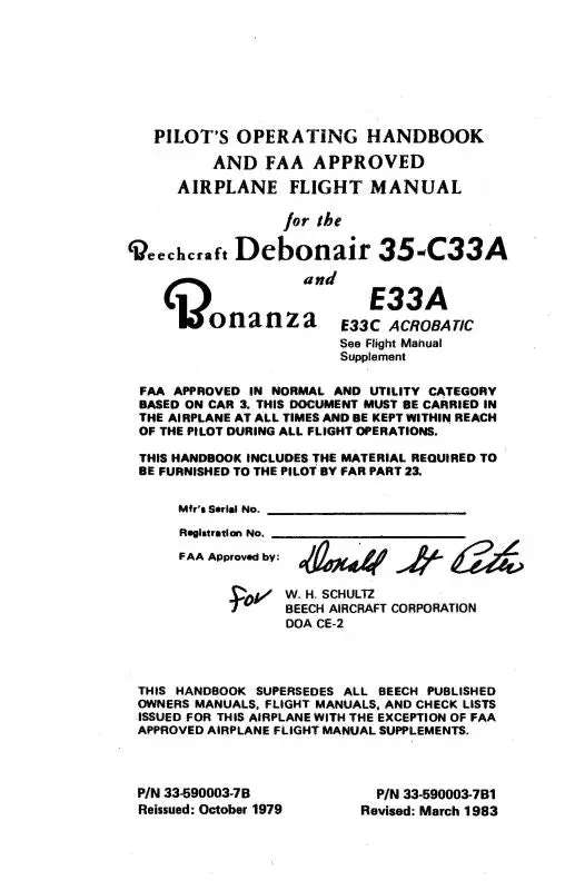 Beech C-33, E-33A, & E-33C Series Pilot's Operating Handbook 1