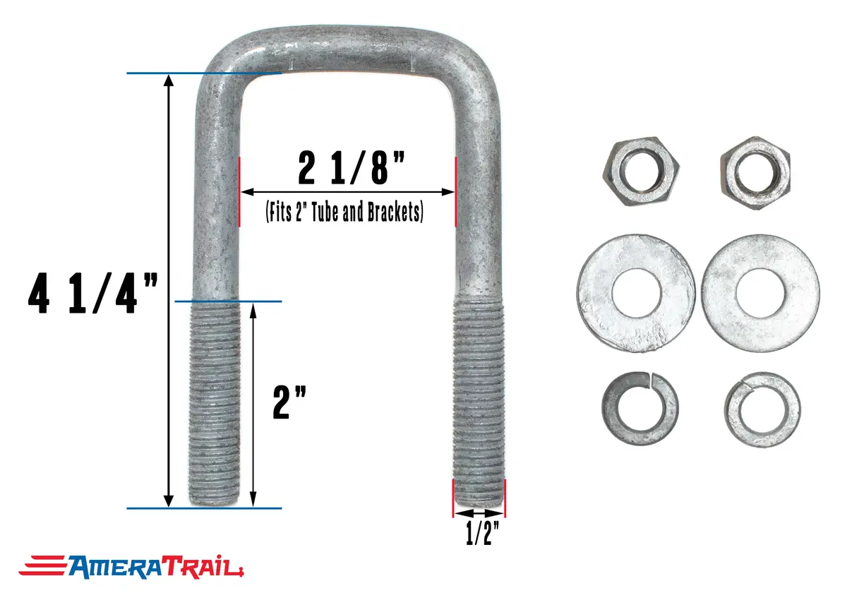 Galvanized U Bolt 2 1/8" X 4 1/4" X 1/2" W/ 2 Flat Washers, 2 Lock Washers, & 2 Nuts 1