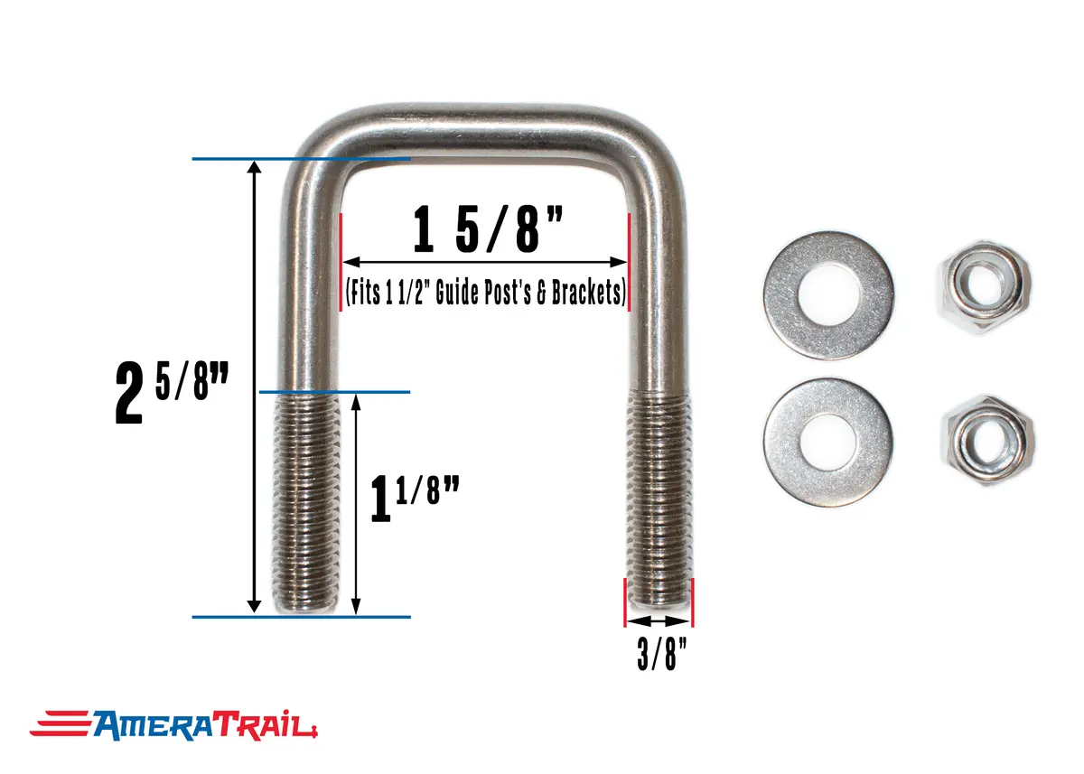 Stainless Steel U Bolt 2 1/8" X 1 5/8" X 3/8" W/ 2 Washers And Lock Nuts- Pre-Anti Seized 1