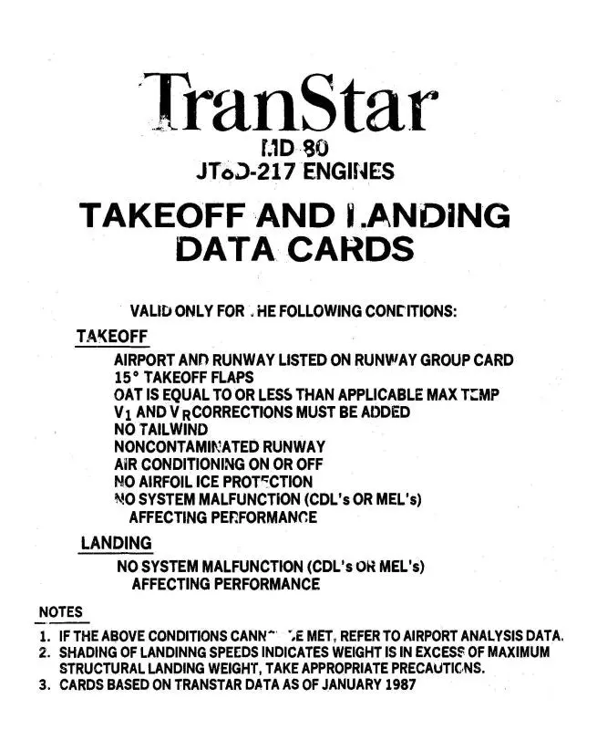Mcdonnell Douglas Md-80 Takeoff And Landing Data Cards (Mcmd80 87 Dc C) 1