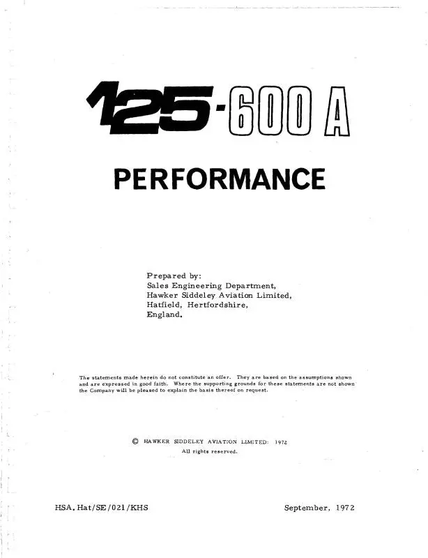 Hawker Hs125-600A 1972 Performance (Hkhs125600a 72Perf C) 1