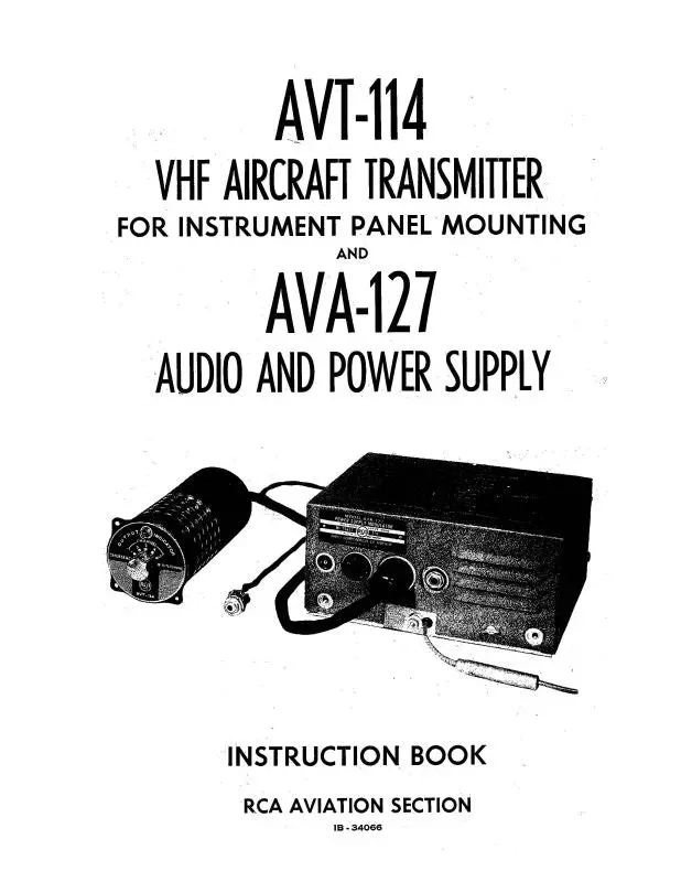 Rca-Primus-Honeywell-Sperry Avt-114, Ava-127 Instruction Manual (Ib-34066) 1