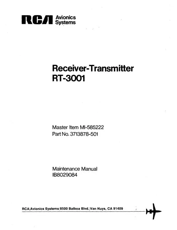 Rca - Primus - Honeywell - Sperry Rt-3001 Receiver-Transmitter 1978 Maintenance Manual (Ib8029084) 1