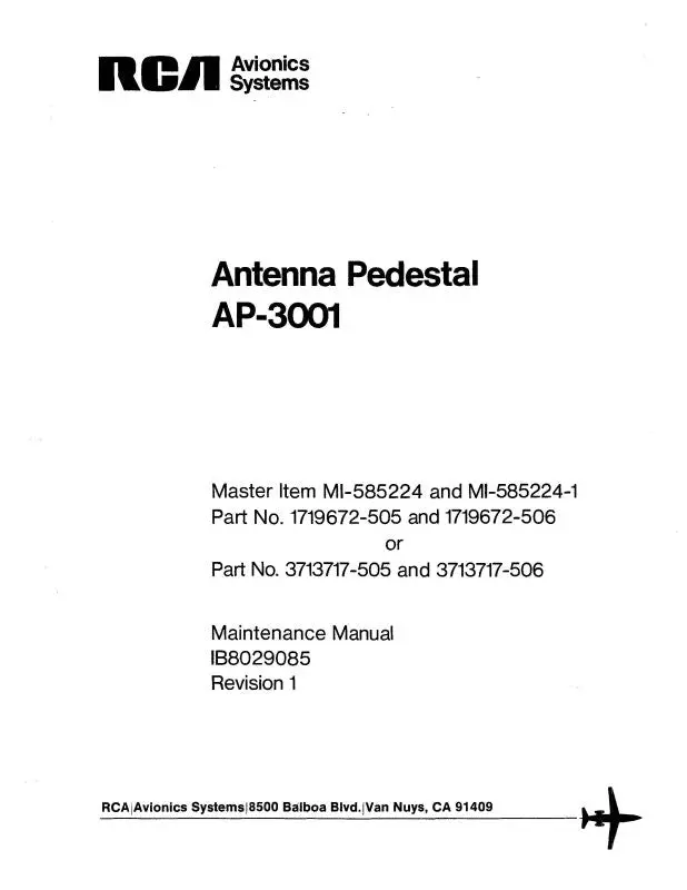 Rca - Primus - Honeywell - Sperry Ap-3001 Antenna Pedestal 1979 Maintenance Manual (Ib8029085) 1