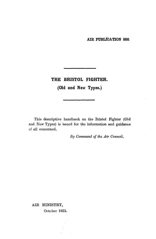 Bristol Fighter Old And New Types Descriptive Handbook 1923 (866) 1