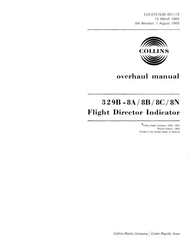 Collins 329B-8A, 8B, 8C, 8N 1966 Overhaul Manual (523-0757538-401113) 1