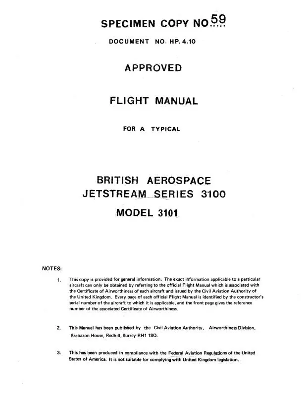 British Aerospace 3100 Series Jetstream 3101 Flight Manual (H.P.4.10) 1