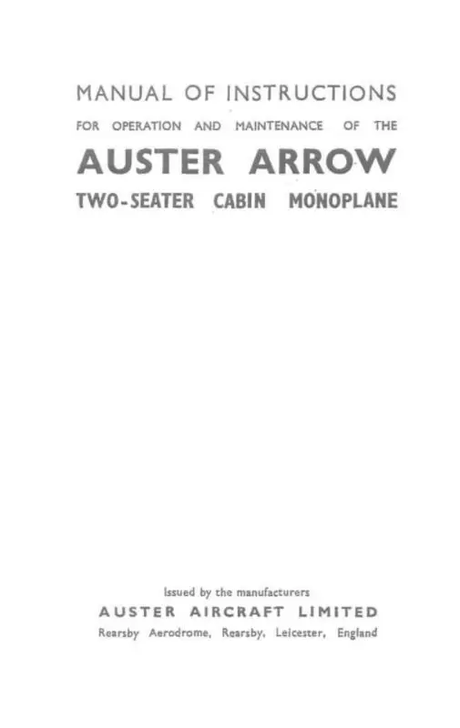 British Auster Arrow Operation & Maintenance (Bsausterarrow M C) 1