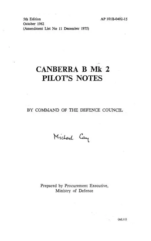 British Canberra B.Mk.2 Pilot's Notes 1962 (Ap 101B-0402-15) 1