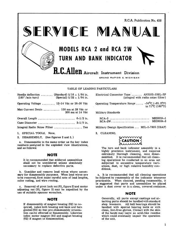 Rca 2,2W Turn & Bank Indicator Service Manual (458) 1
