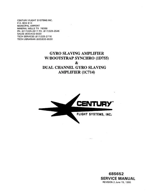 Century Flight Systems 1D755, 1C714 1995 Description, Maintenance Manual (68S652) 1