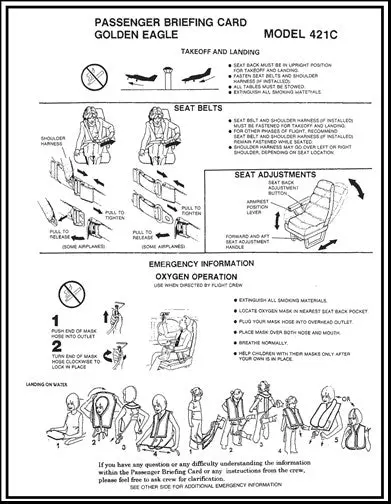 Cessna 421C Passenger Briefing Cards 1