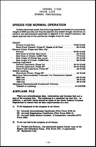 Cessna 172Rg Cutlass Pilot's Checklist (172Cl) 1