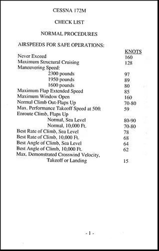 Cessna 172M Pilot's Checklist (172Mcl) 1