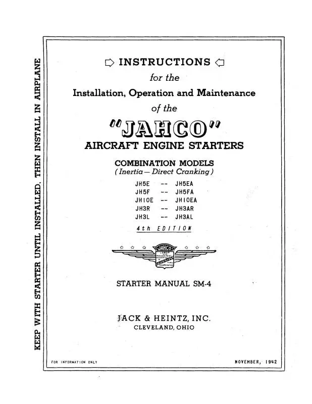 Jack & Heintz Inertia-Direct Cranking 1942 Installation, Operation, Maintenance (Sm-4) 1