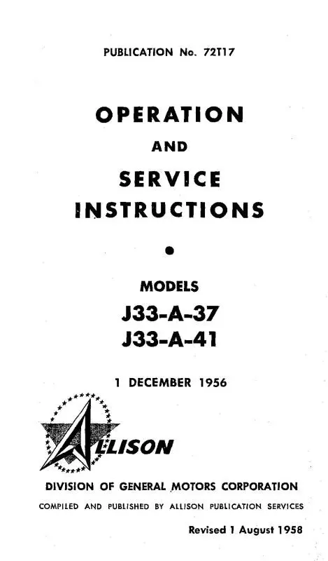 Allison J33-A-37, J33-A-41 Operations & Service Manual 1956 (72T17) 1