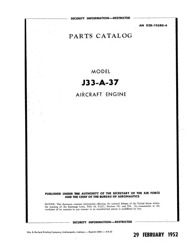 Allison J33-A-37 Parts Catalog 1952 (02B-105Bg-4) 1