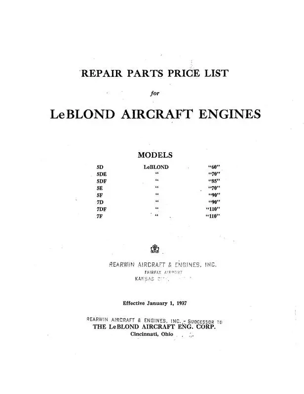 Leblond 60,70,85,70,90,110 Repair Parts Price List 1937 (Loleblond-37-P-C) 1