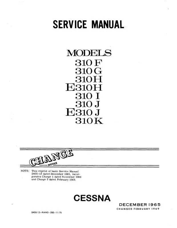 Cessna 310F,G,H,I,J,K 1961-66 Maintenance Manual (D455-13) 1