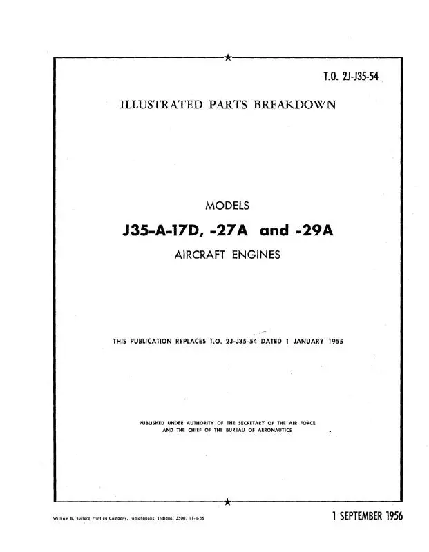 Allison J35-A-17D,-27A,-29A Illustrated Parts Catalog 1956 (2J-J35-54) 1