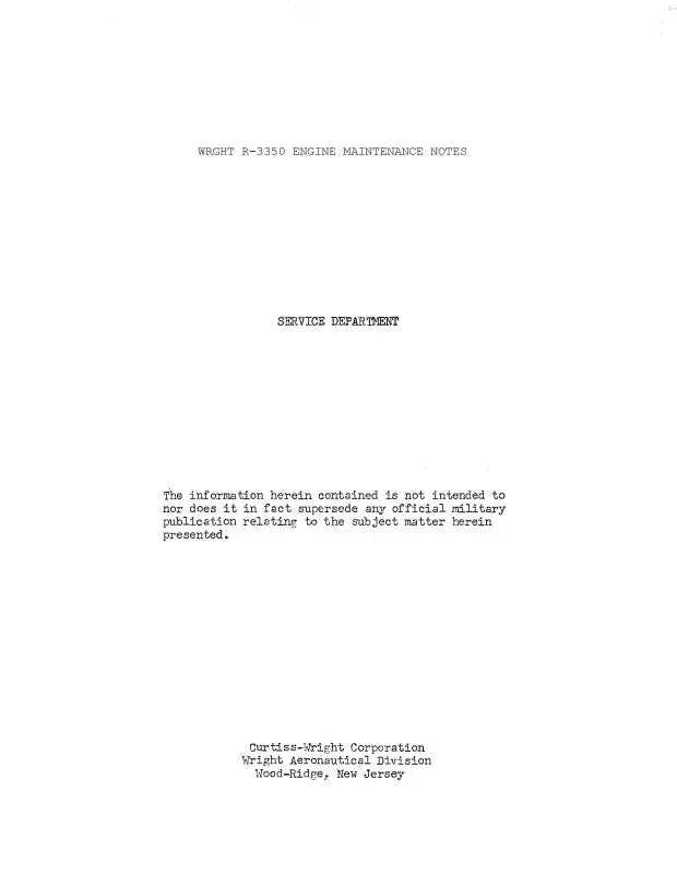 Curtiss-Wright R3350 Engine Maintenance Notes (Cwr3350-Mn-C) 1