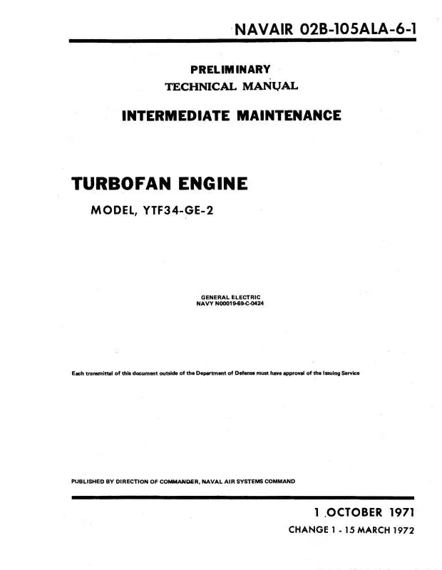 General Electric Company Ytf34-Ge-2 Intermediate Maintenance 1971 (02B-105Ala-6-1) 1