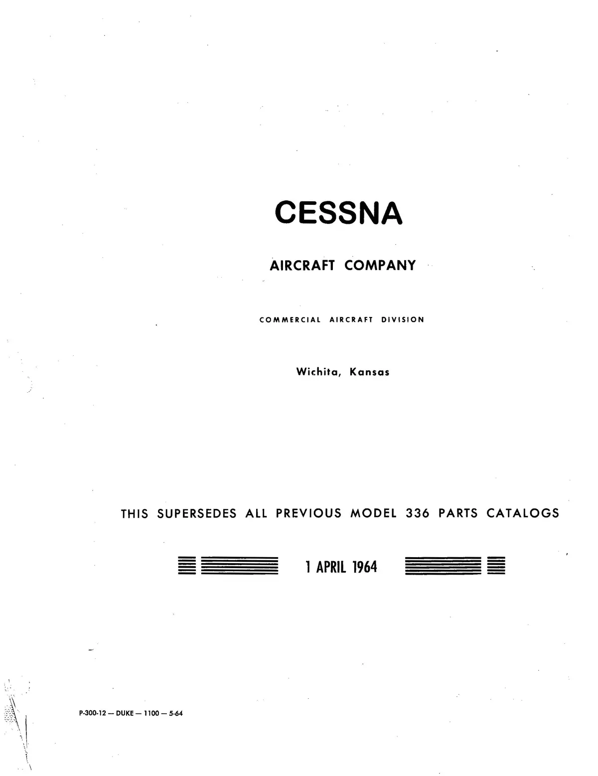 Cessna 336 Skymaster 1964 Illustrated Parts Catalog (P300-12) 1