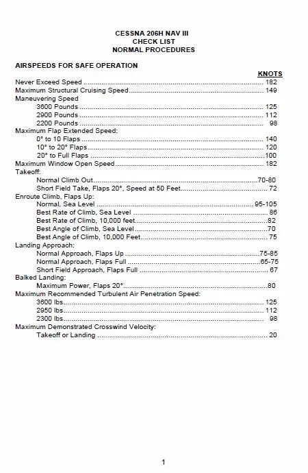 Cessna 206H Naviii Stationair 2004 & Up Checklist 1