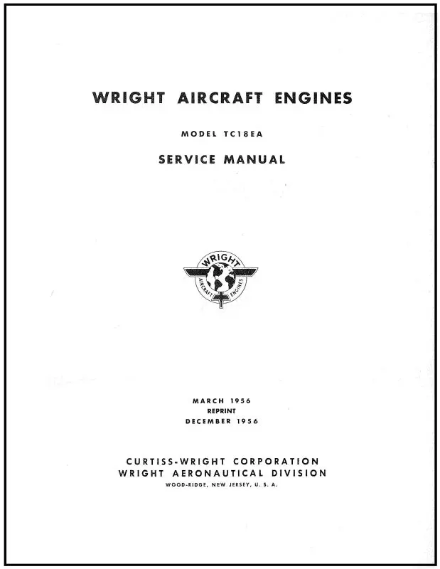 Wright Aeronautical Tc18ea Series Service Manual 1956 (Wrtc18eam) 1