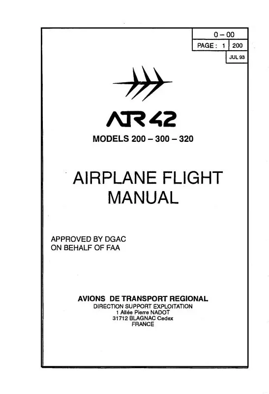 Avions Aircraft Inc Atr42 Airplane Flight Manual (Atr42) 1