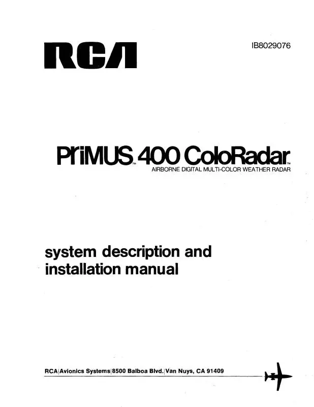 Rca - Primus - Honeywell - Sperry Primus 400 Color Radar  1977 System Description & Installation Manual (Ib8029076) 1