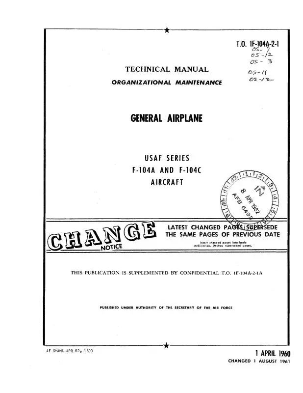 Lockheed F-104A & F-104C Organizational Maintenance 1960 (1F-104A-2-1) 1
