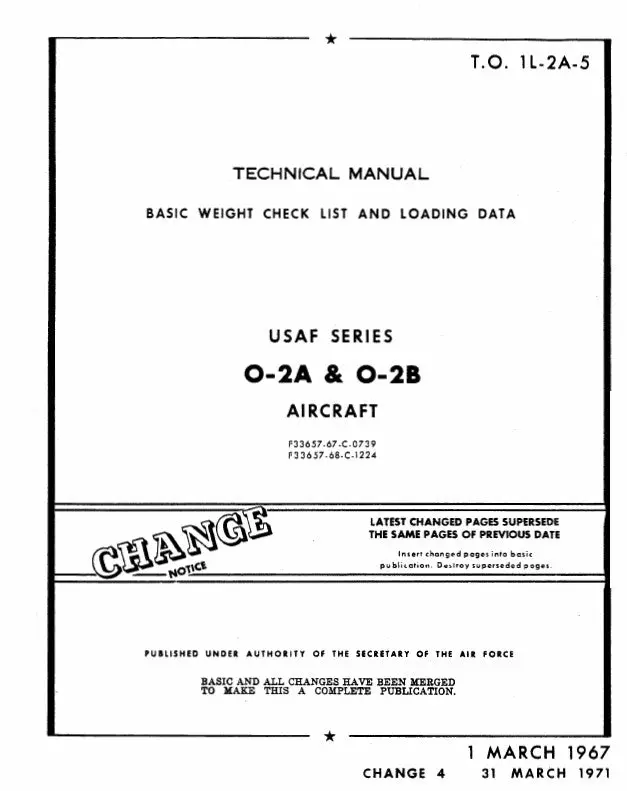 Cessna 0-2A & 0-2B Basic Weight Check List & Loading Data 1967 (To-1L-2A-5) 1