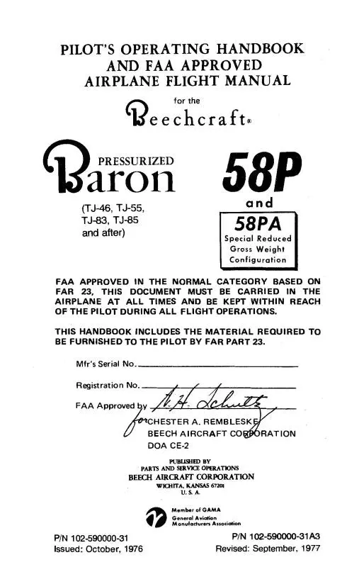 Beech 58P,58Pa Poh Pilot's Operating Handbook (102-590000-31) 1