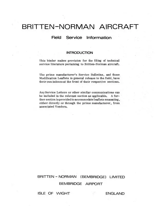 Britten-Norman  Islander-Trislander Service Bulletins (Bbbn-Slb-C) 1