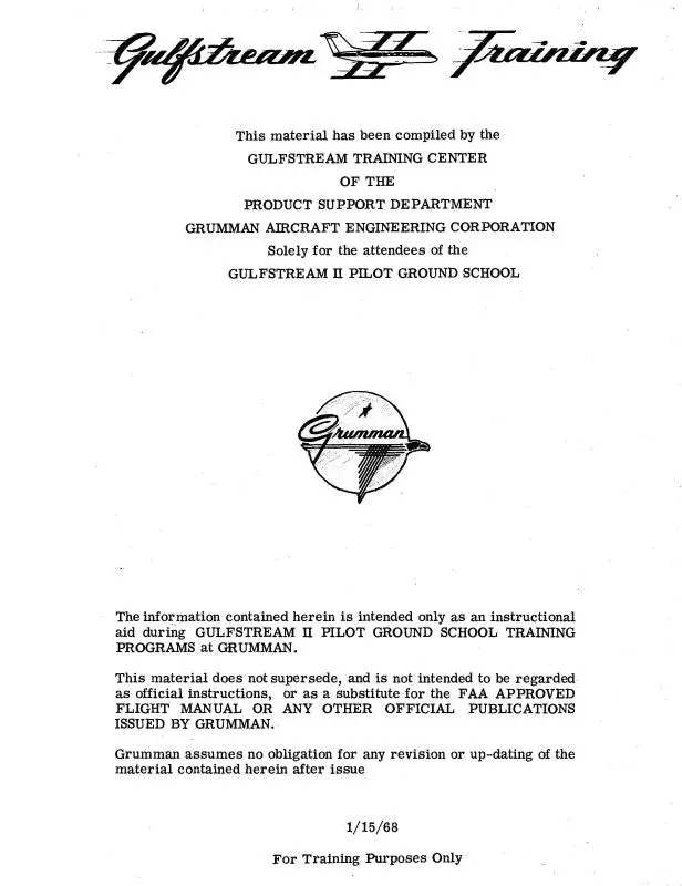Grumman Gulfstream Ii Training Manual 1968 (Grg11-Tr--C) 1