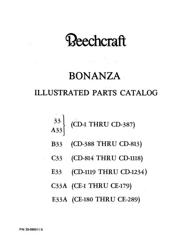 Beech 33 Thru E33 Bonanza Illustrated Parts Catalog (33-590011-3) 1