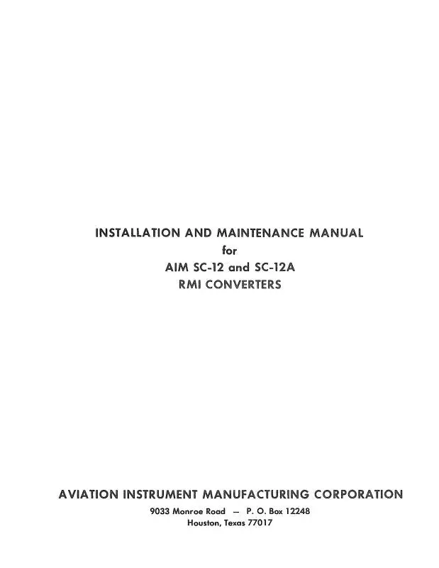 Aim Sc-12, Sc-12A Installation & Maintenance Manual (Aimsc12,12A-M-C) 1