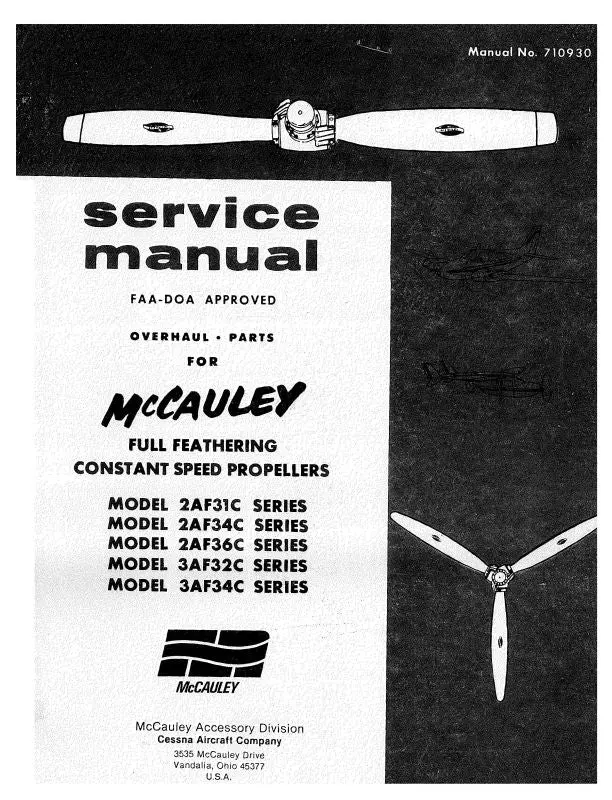 Mccauley Propellers Full Feathering-Constant Speed Maintenance, Overhaul, Parts (710930) 1