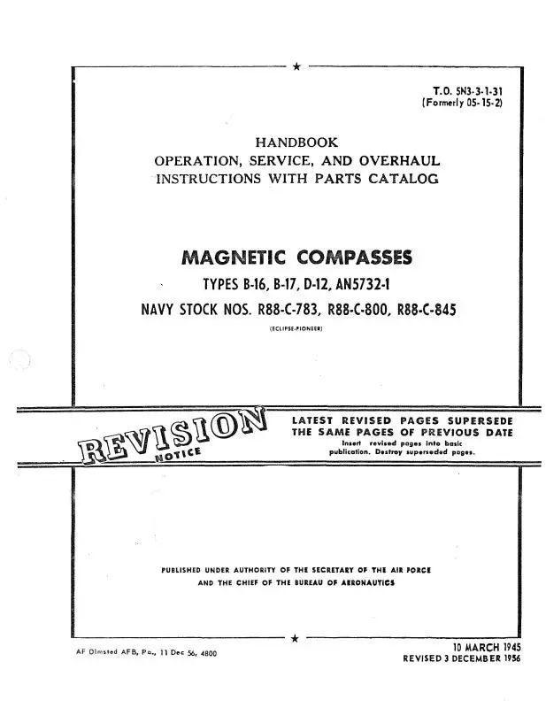 Eclipse Magnetic Compass Maintenance, Operation, Overhaul, Parts 1945 (5N3-3-1-31) 1