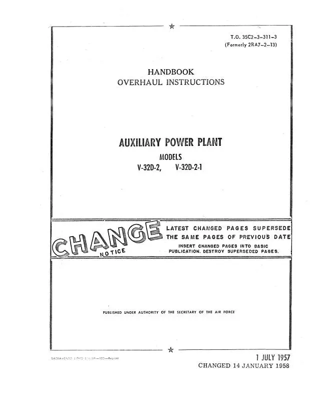 Andover V-32D-, V-32D-2-1 Auxiliary Power Plant Overhaul Instructions 1957 (35C2-3-311-3) 1