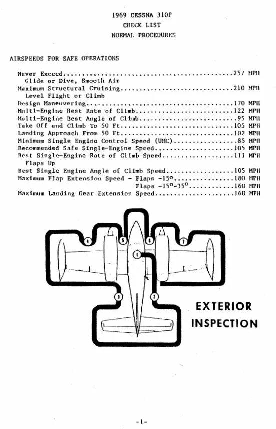 Cessna Turbo 310P 1969 Checklist 1