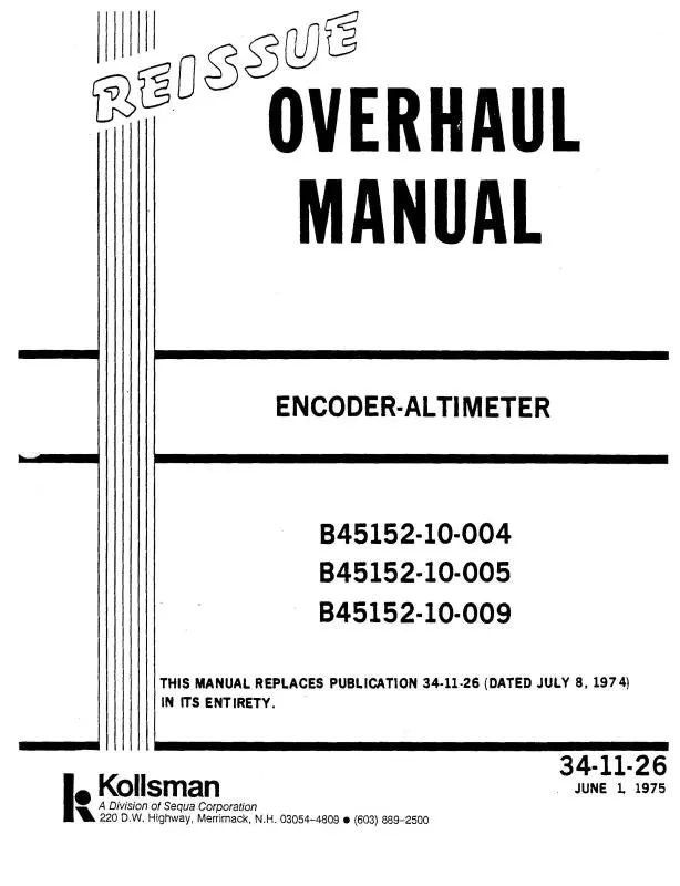 Kollsman Encoder Altimeter Overhaul Manual 1975 (34-11-26) 1