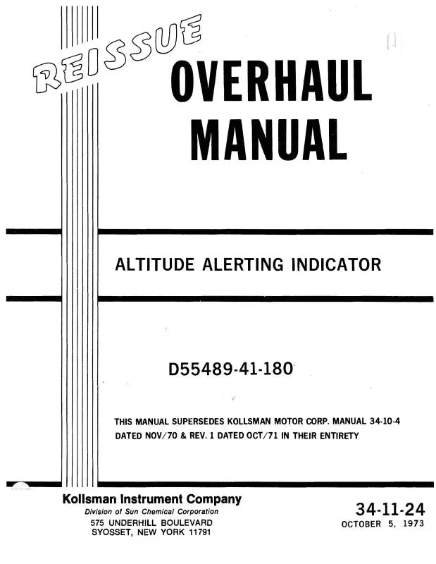 Kollsman Altitude Alerting Indicator  Overhaul Manual 1973 (34-11-24) 1