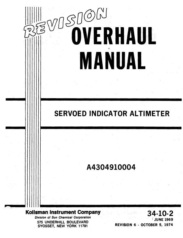 Kollsman Servoed Indicator Altimeter Overhaul Manual 1974 (34-10-2) 1