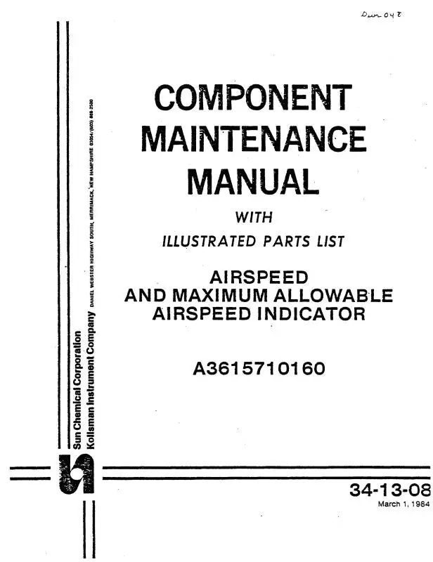 Kollsman Airspeed & Maximum Allowable Airspeed Indicator Component Maintenance With Parts (34-13-08) 1