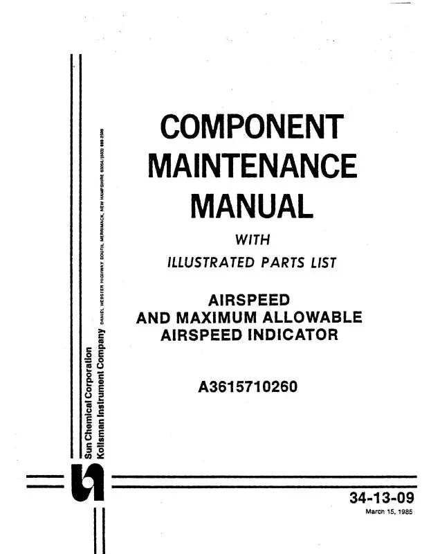 Kollsman Airspeed & Maximum Allowable Airspeed Indicator Component Maintenance With Parts 1985 (34-13-09) 1