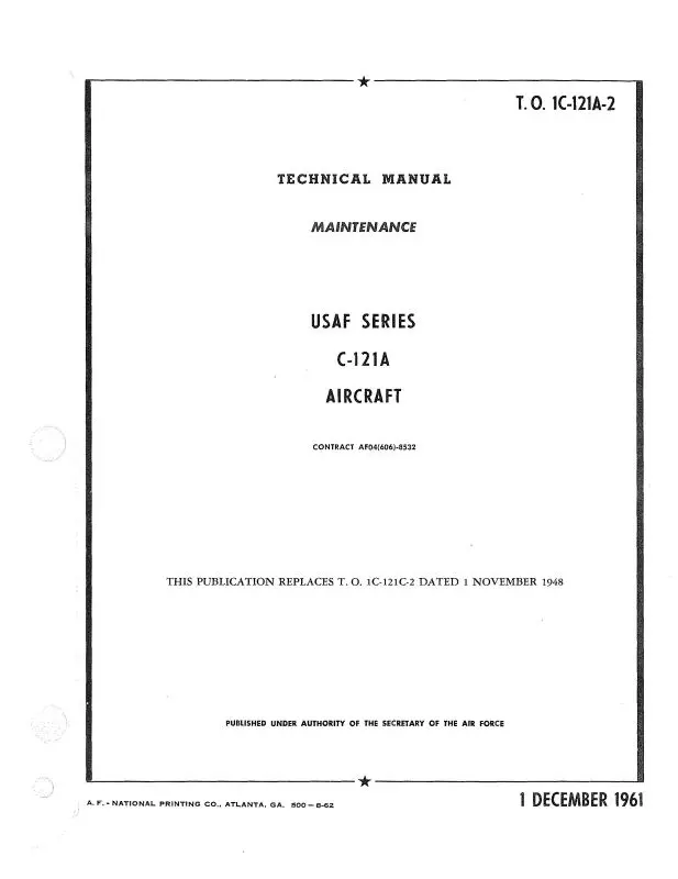 Lockheed C-121A Usaf Series 1961 Maintenance Instructions (1C-121A-2) 1