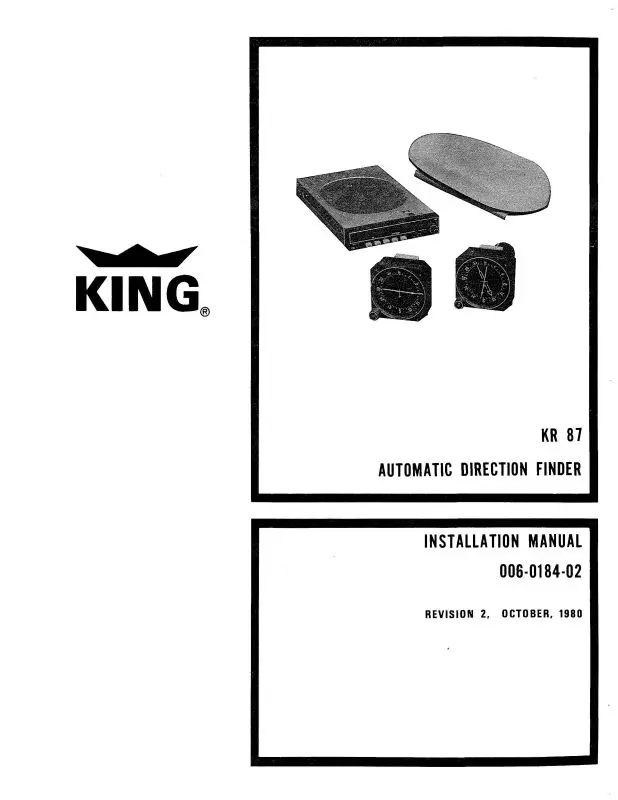 King Kr 87 Automatic Direction Finder Installation, Maintenance Manual 1980 (006-0184-02) 1