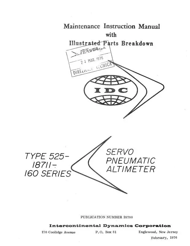 Intercontinental Dynamics Corp Servo Pneumatic Altimeter Maintenance Manual With Illustrated Parts (28780) 1